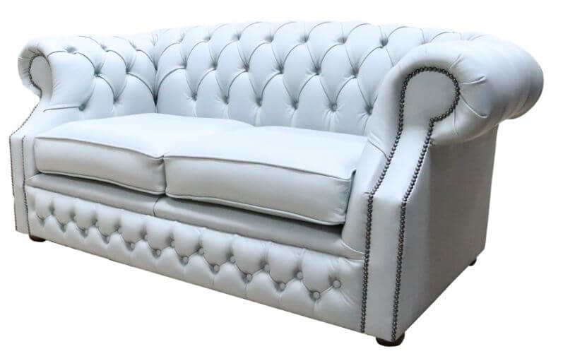Product photograph of Chesterfield 2 Seater Sofa Moon Mist Grey Leather In Buckingham Style from Chesterfield Sofas.