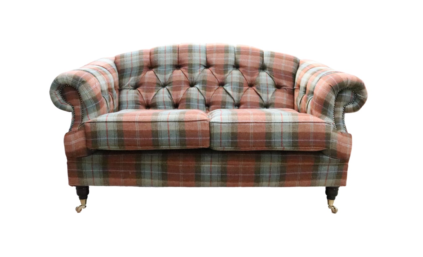 Product photograph of Chesterfield 2 Seater Sofa Plaid Chestnut Check Tweed Wool In Victoria Style from Chesterfield Sofas