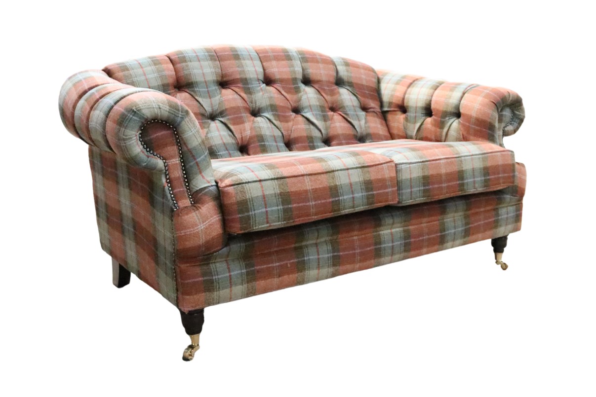 Product photograph of Chesterfield 2 Seater Sofa Plaid Chestnut Check Tweed Wool In Victoria Style from Chesterfield Sofas.