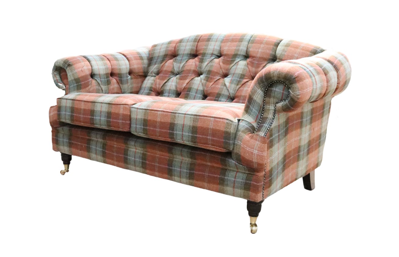 Product photograph of Chesterfield 2 Seater Sofa Plaid Chestnut Check Tweed Wool In Victoria Style from Chesterfield Sofas.