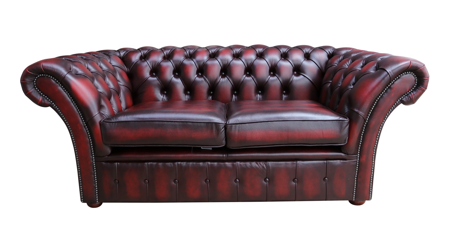 Product photograph of Chesterfield 2 Seater Sofa Settee Antique Oxblood Red Real Leather In Balmoral Style from Chesterfield Sofas