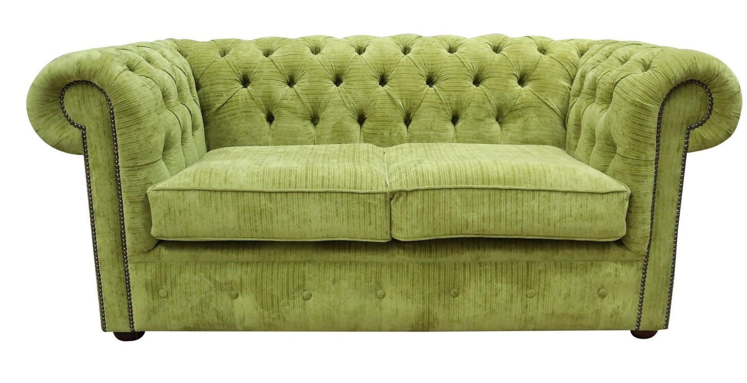 Product photograph of Chesterfield 2 Seater Sofa Settee Azzuro Olive Green Velvet Fabric In Classic Style from Chesterfield Sofas