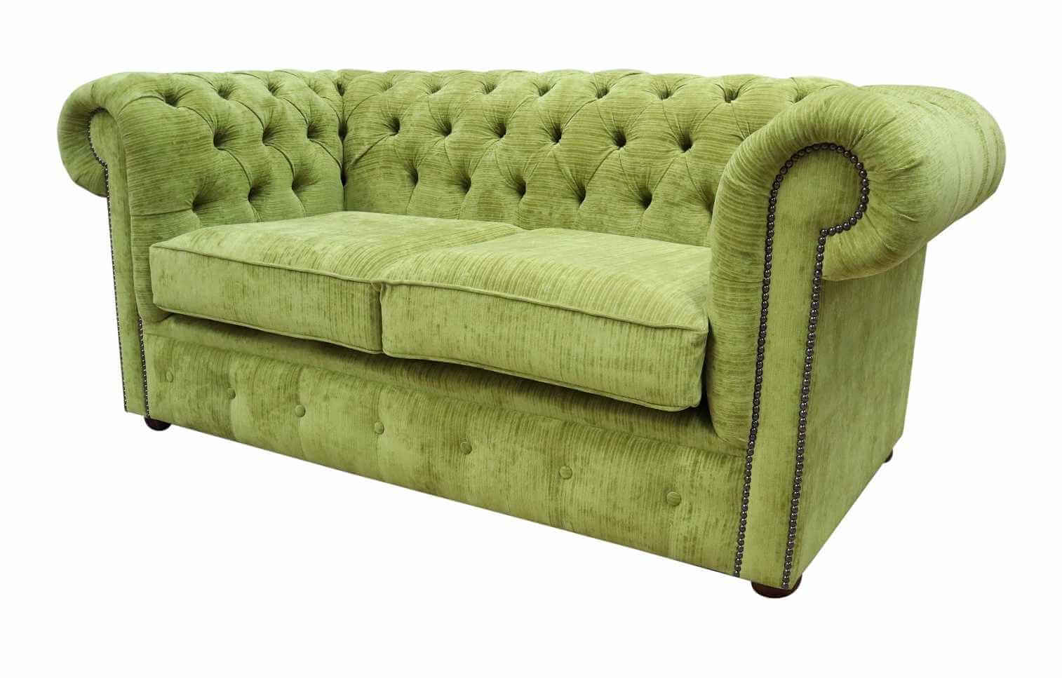 Product photograph of Chesterfield 2 Seater Sofa Settee Azzuro Olive Green Velvet Fabric In Classic Style from Chesterfield Sofas.