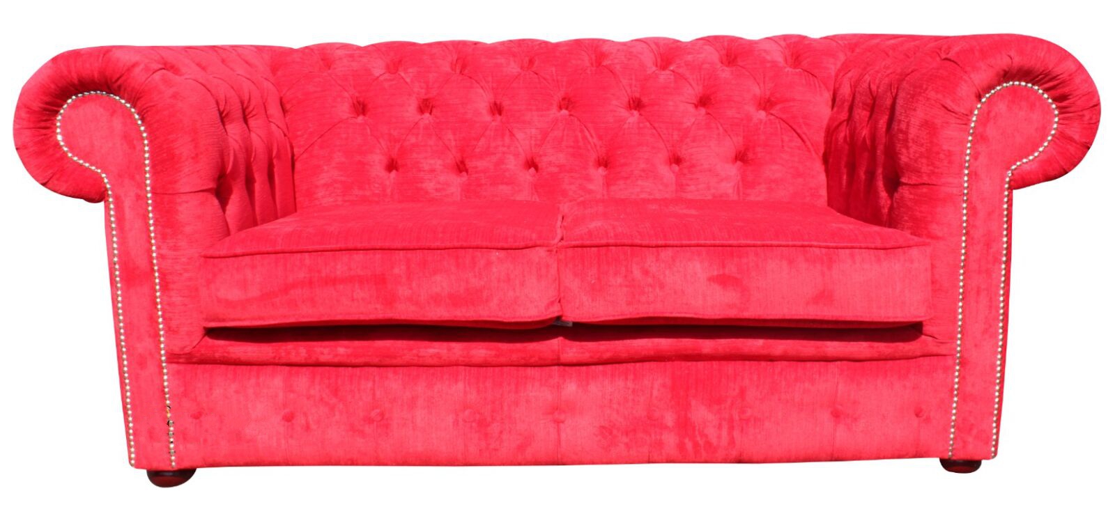 Product photograph of Chesterfield 2 Seater Sofa Settee Azzuro Post Box Red Real Velvet Fabric In Classic Style from Chesterfield Sofas.