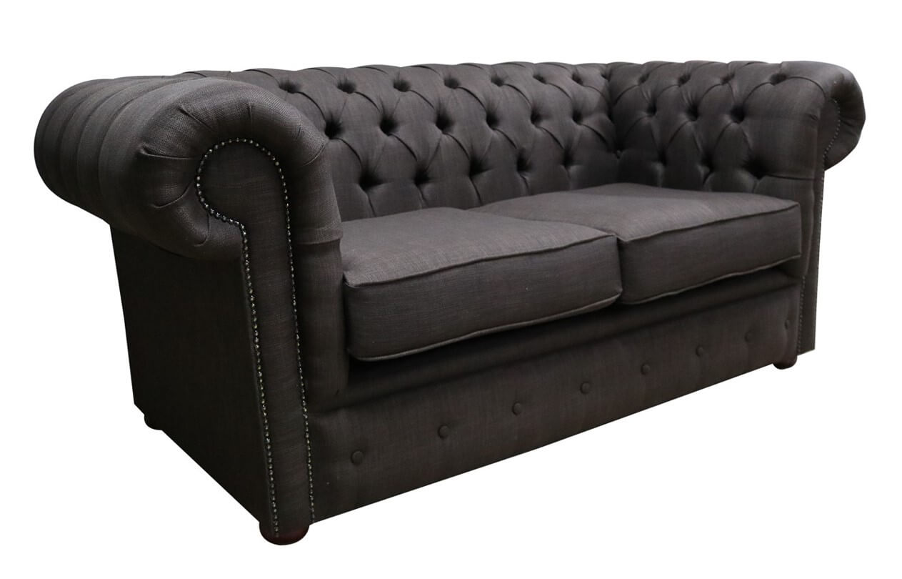 Product photograph of Chesterfield 2 Seater Sofa Settee Charles Linen Brown Fabric In Classic Style from Chesterfield Sofas.