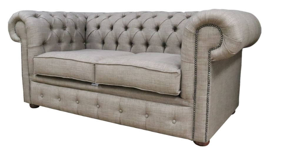 Product photograph of Chesterfield 2 Seater Sofa Settee Charles Linen Nutmeg Grey Fabric In Classic Style from Chesterfield Sofas.