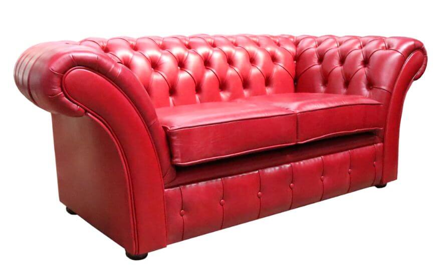 Product photograph of Chesterfield 2 Seater Sofa Settee Old English Gamay Red Leather In Balmoral Style from Chesterfield Sofas.