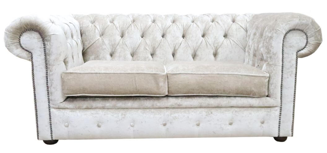 Product photograph of Chesterfield 2 Seater Sofa Settee Pastiche Linen Cream Velvet Fabric In Classic Style from Chesterfield Sofas