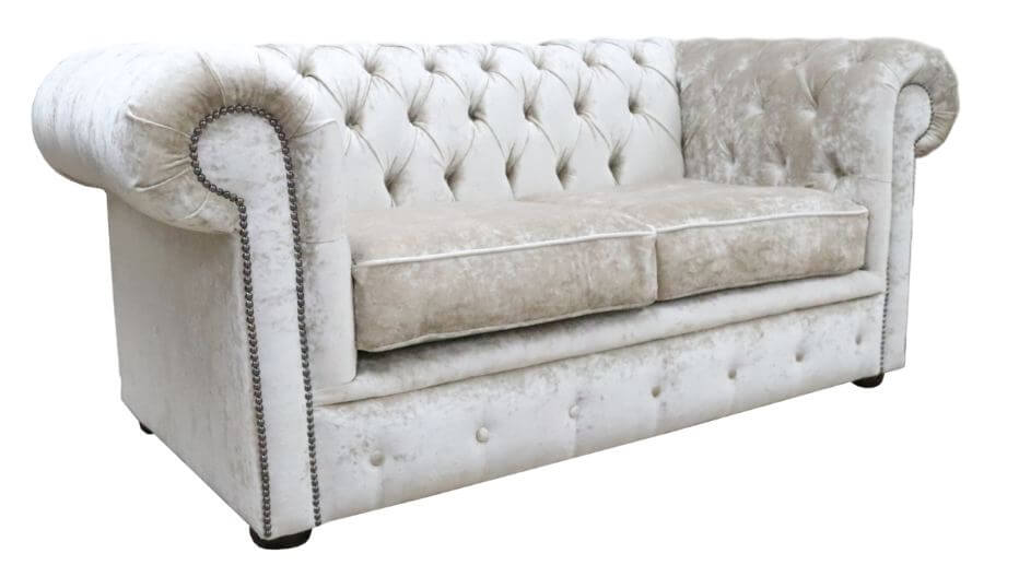 Product photograph of Chesterfield 2 Seater Sofa Settee Pastiche Linen Cream Velvet Fabric In Classic Style from Chesterfield Sofas.