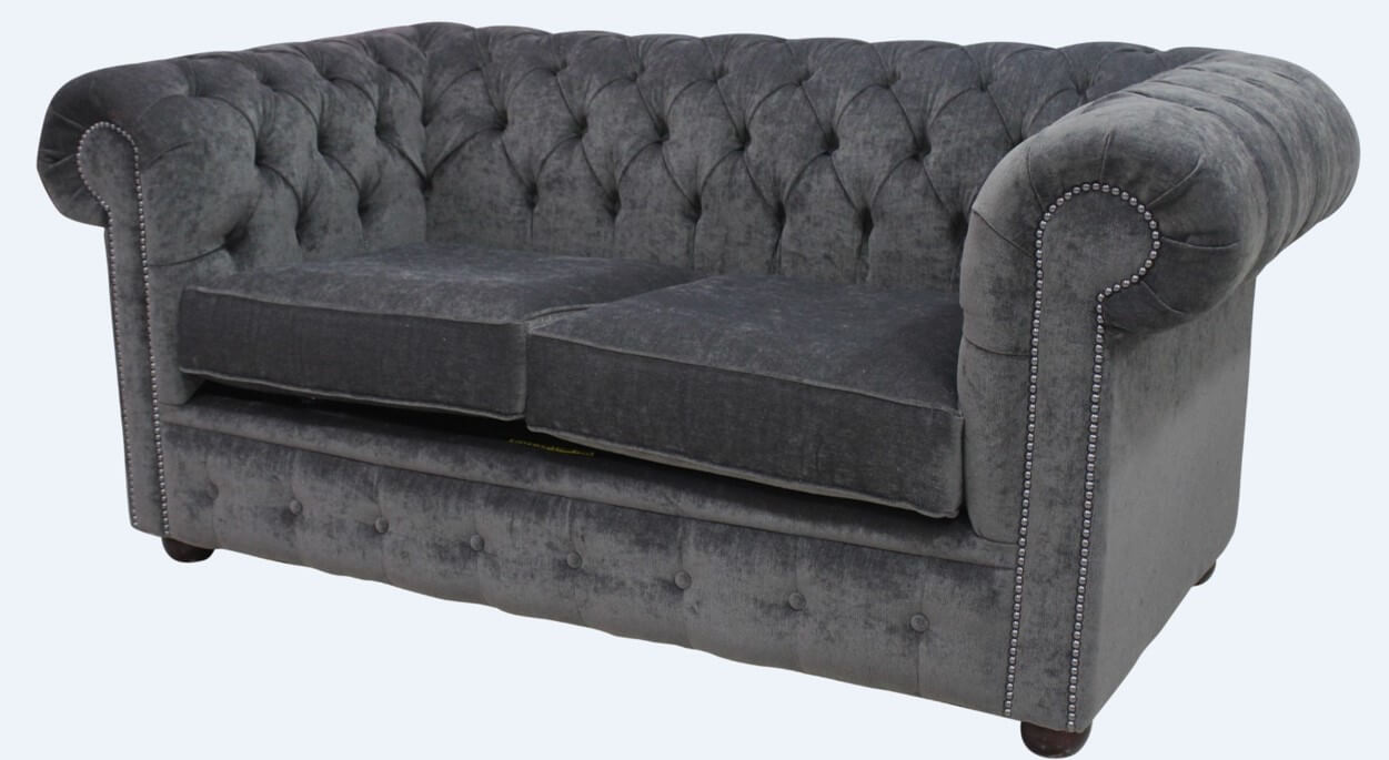 Product photograph of Chesterfield 2 Seater Sofa Settee Pimlico Charcoal Grey Fabric In Classic Style from Chesterfield Sofas.
