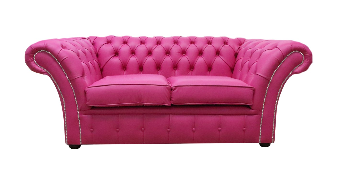 Product photograph of Chesterfield 2 Seater Sofa Settee Vele Fuchsia Pink Leather In Balmoral Style from Chesterfield Sofas