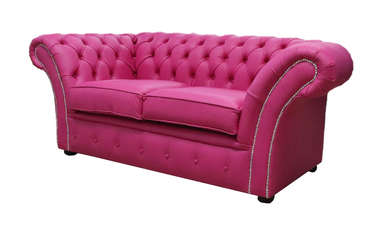 Product photograph of Chesterfield 2 Seater Sofa Settee Vele Fuchsia Pink Leather In Balmoral Style from Chesterfield Sofas.
