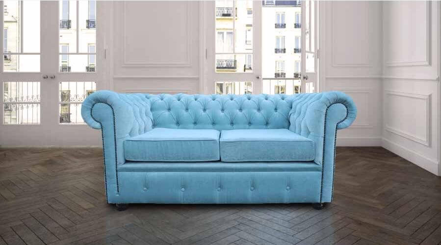 Product photograph of Chesterfield 2 Seater Sofa Settee Velluto Duck Egg Blue Fabric In Classic Style from Chesterfield Sofas