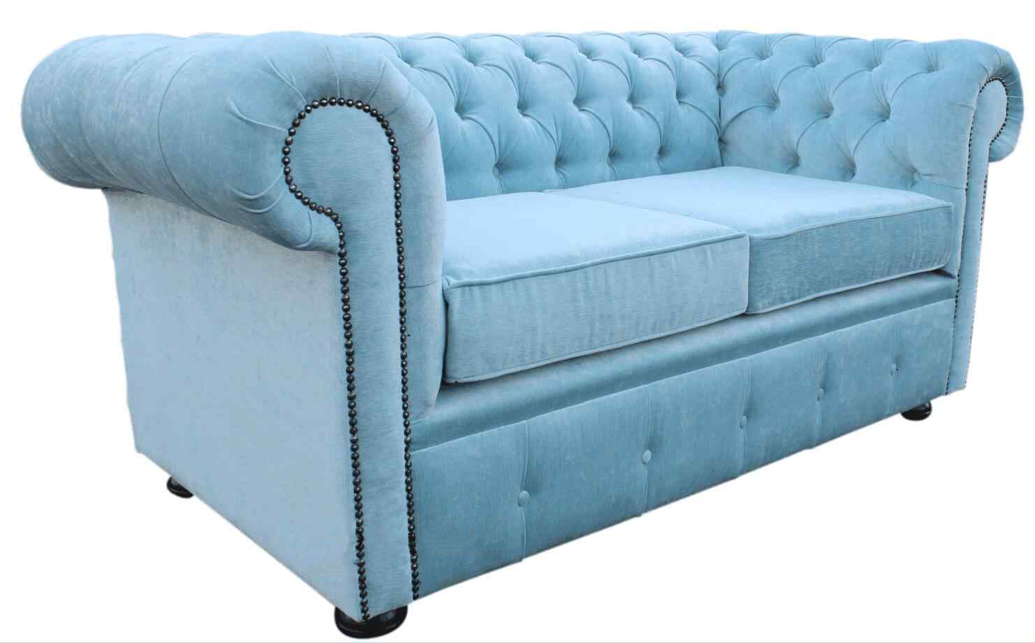 Product photograph of Chesterfield 2 Seater Sofa Settee Velluto Duck Egg Blue Fabric In Classic Style from Chesterfield Sofas.