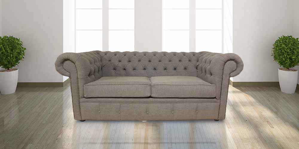 Product photograph of Chesterfield 2 Seater Sofa Settee Verity Plain Steel Grey Fabric In Classic Style from Chesterfield Sofas
