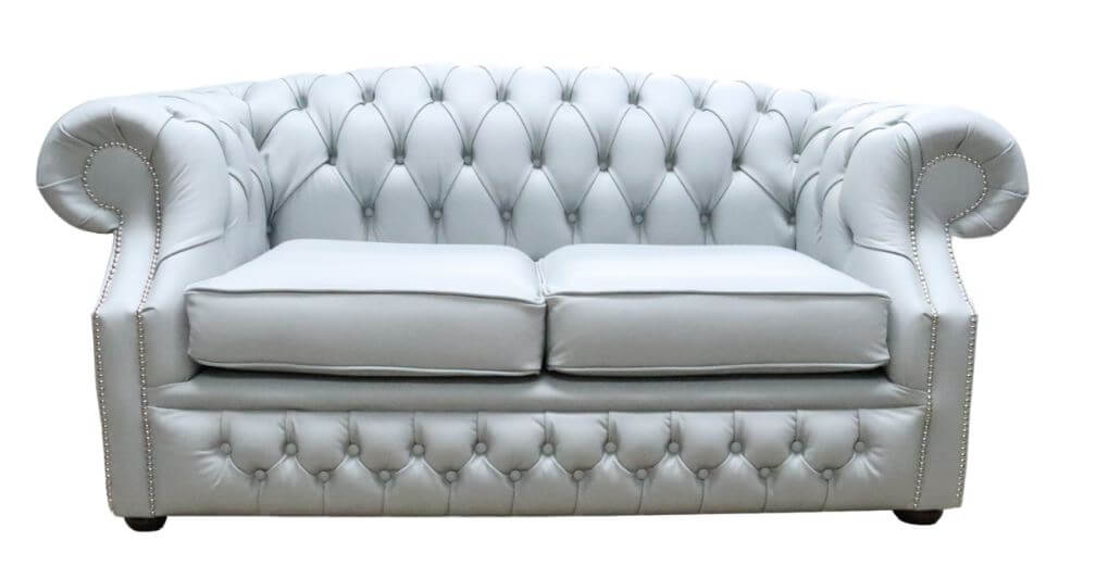 Product photograph of Chesterfield 2 Seater Sofa Shelly Silver Grey Leather In Buckingham Style from Chesterfield Sofas