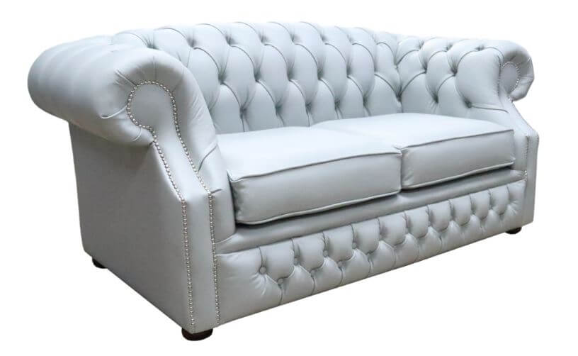 Product photograph of Chesterfield 2 Seater Sofa Shelly Silver Grey Leather In Buckingham Style from Chesterfield Sofas.