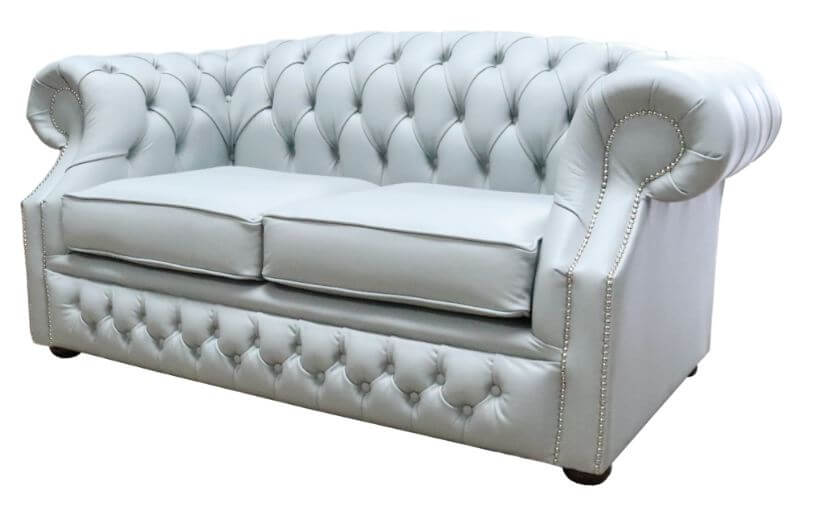 Product photograph of Chesterfield 2 Seater Sofa Shelly Silver Grey Leather In Buckingham Style from Chesterfield Sofas.