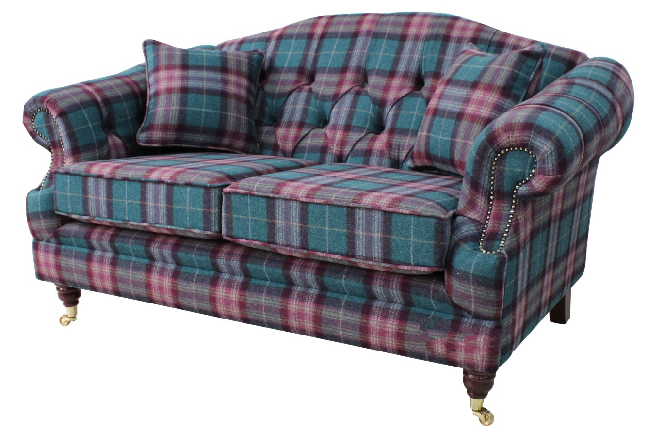 Product photograph of Chesterfield 2 Seater Threshfield Jade Check Wool Sofa Custom Made In Victoria Style from Chesterfield Sofas.