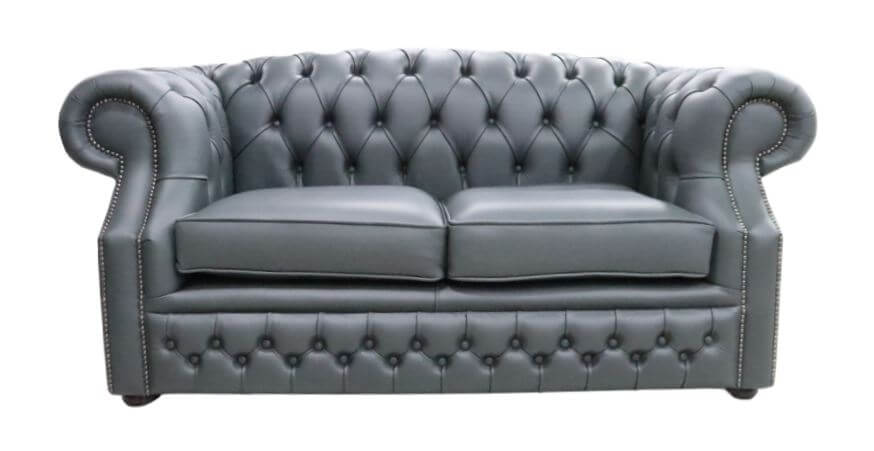 Product photograph of Chesterfield 2 Seater Vele Charcoal Grey Leather Sofa In Buckingham Style from Chesterfield Sofas
