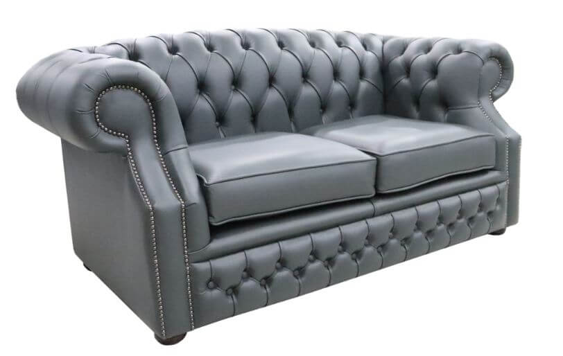 Product photograph of Chesterfield 2 Seater Vele Charcoal Grey Leather Sofa In Buckingham Style from Chesterfield Sofas.