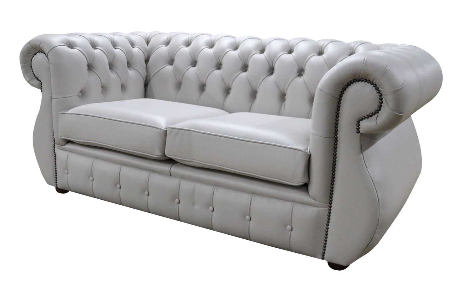 Product photograph of Chesterfield 2 Seater Vele Cloud Grey Leather Sofa Bespoke In Kimberley Style from Chesterfield Sofas.