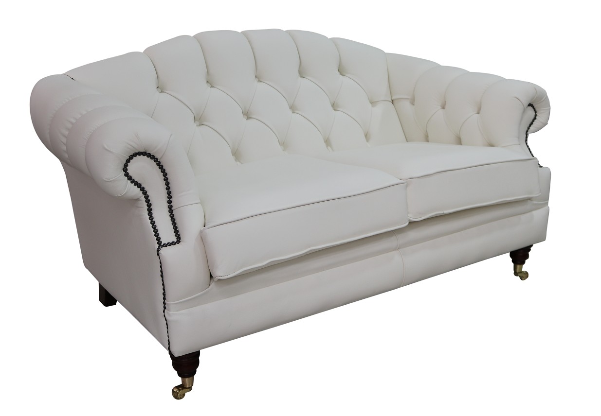 Product photograph of Chesterfield 2 Seater White Leather Sofa Settee Custom Made In Victoria Style from Chesterfield Sofas.