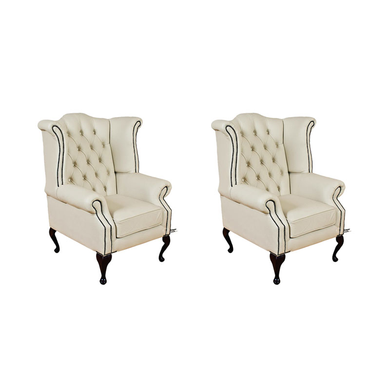 Product photograph of Chesterfield 2 X Chairs Cottonseed Cream Leather Chairs Offer In Queen Anne Style from Chesterfield Sofas