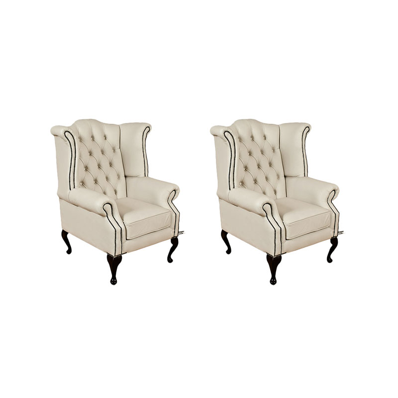 Product photograph of Chesterfield 2 X Chairs Ivory Leather Chairs Offer In Queen Anne Style from Chesterfield Sofas
