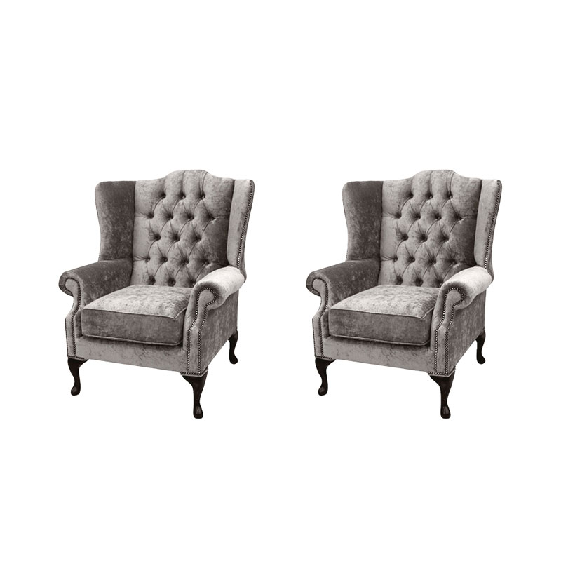 Product photograph of Chesterfield 2 X Wing Chairs Boutique Beige Velvet Fabric In Mallory Style from Chesterfield Sofas