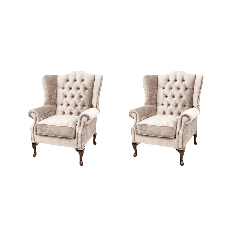 Product photograph of Chesterfield 2 X Wing Chairs Harmony Ivory Velvet Fabric In Mallory Style from Chesterfield Sofas