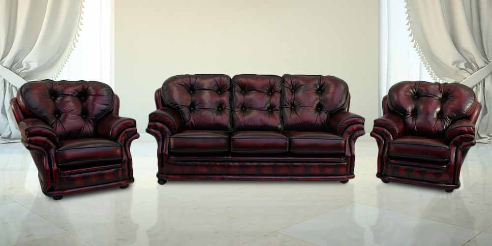 Product photograph of Chesterfield 3 1 1 Seater Antique Oxblood Red Leather Sofa Suite In Knightsbr Idge Style from Chesterfield Sofas