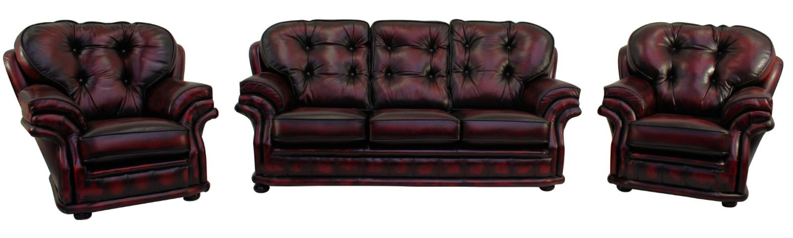 Product photograph of Chesterfield 3 1 1 Seater Antique Oxblood Red Leather Sofa Suite In Knightsbr Idge Style from Chesterfield Sofas.