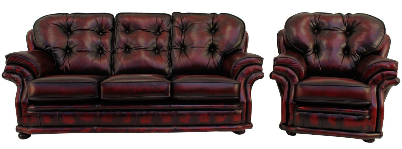 Product photograph of Chesterfield 3 1 Seater Antique Oxblood Red Leather Sofa Suite In Knightsbr Idge Style from Chesterfield Sofas.