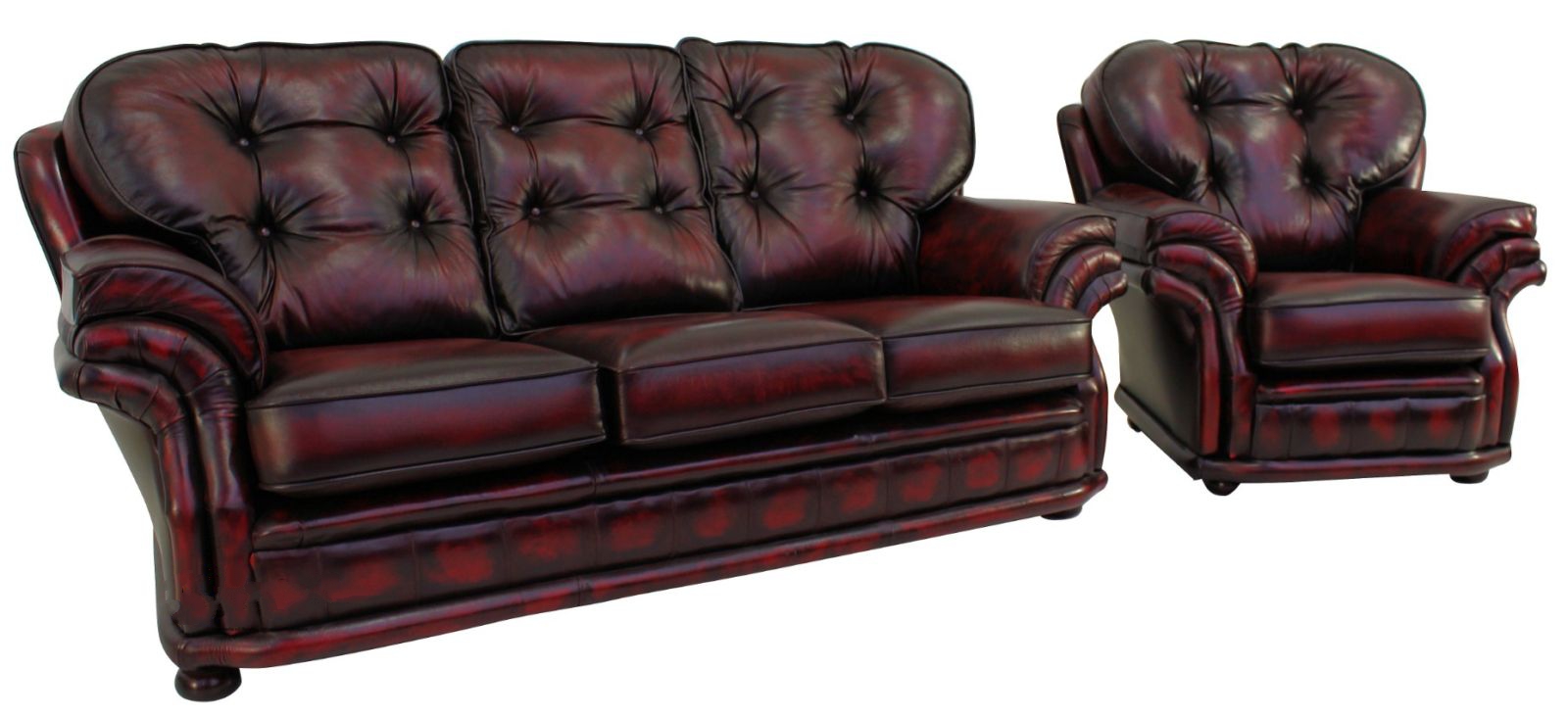 Product photograph of Chesterfield 3 1 Seater Antique Oxblood Red Leather Sofa Suite In Knightsbr Idge Style from Chesterfield Sofas.