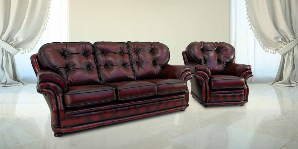 Product photograph of Chesterfield 3 1 Seater Antique Oxblood Red Leather Sofa Suite In Knightsbr Idge Style from Chesterfield Sofas