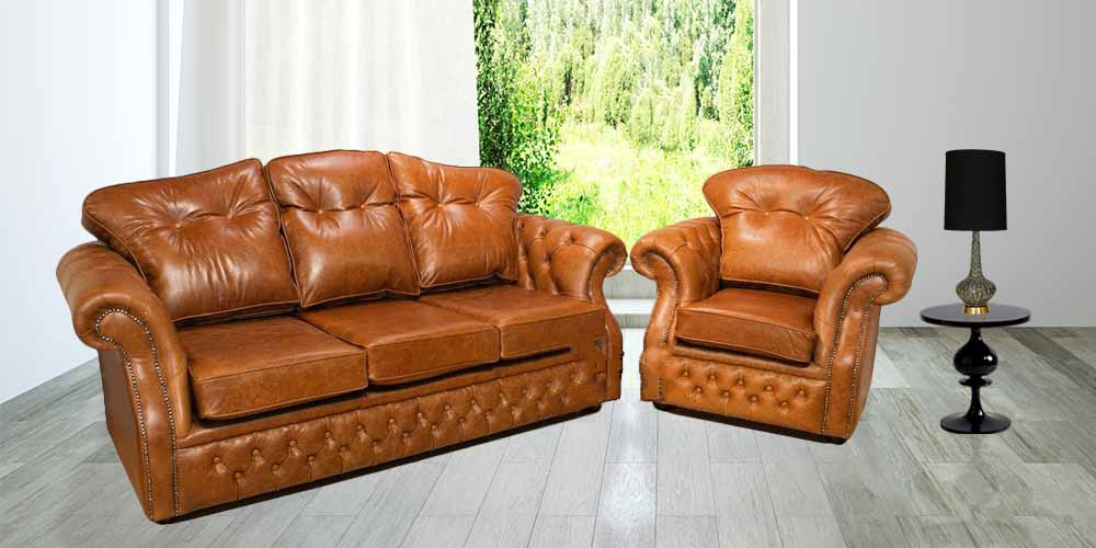 Product photograph of Chesterfield 3 1 Seater Sofa Suite Old English Tan Leather In Era Style from Chesterfield Sofas