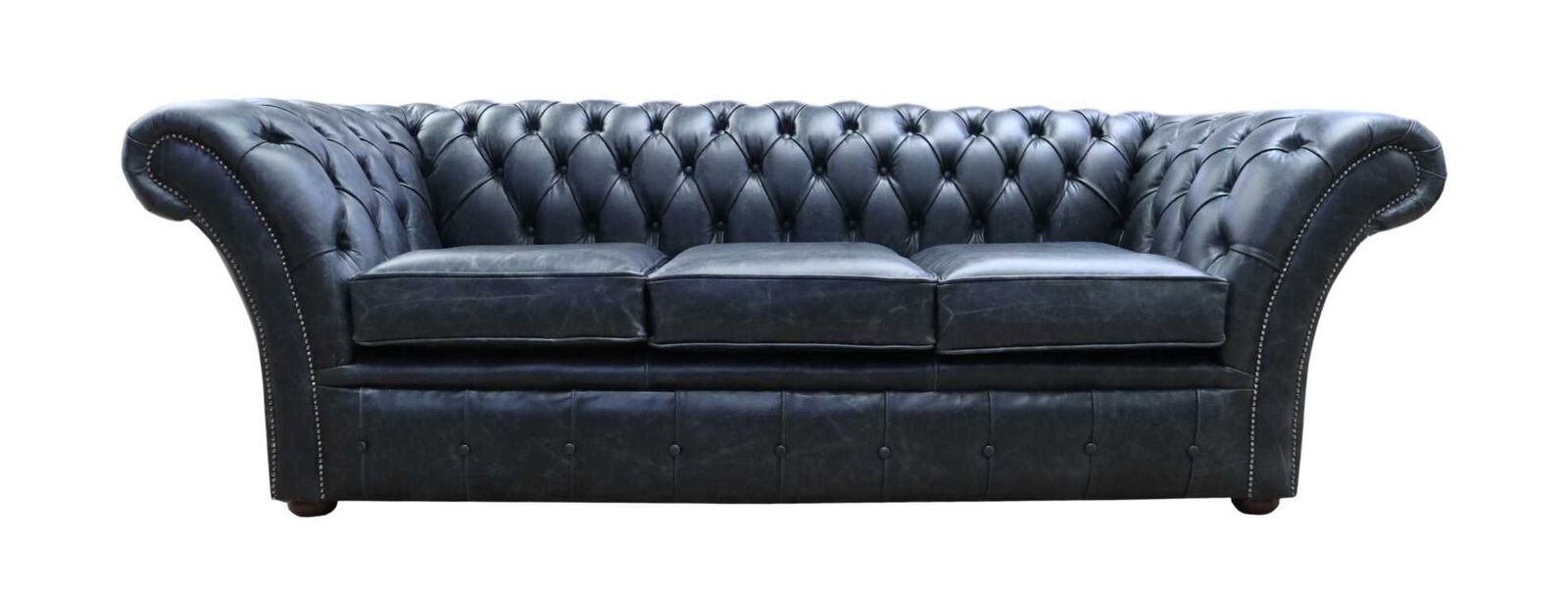 Product photograph of Chesterfield 3 1 Sofa Suite New England Black Real Leather In Balmoral Style from Chesterfield Sofas.