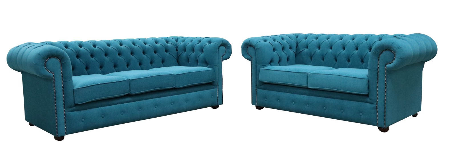 Product photograph of Chesterfield 3 2 Cantare Teal Blue Fabric Easy Clean Sofa Suite In Classic Style from Chesterfield Sofas