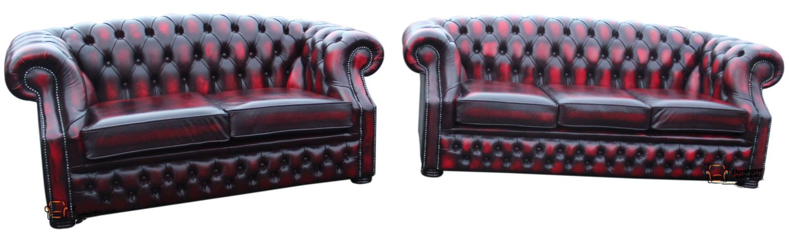 Product photograph of Chesterfield 3 2 Seater Antique Oxblood Red Leather Sofa Suite In Buckingham Style from Chesterfield Sofas.