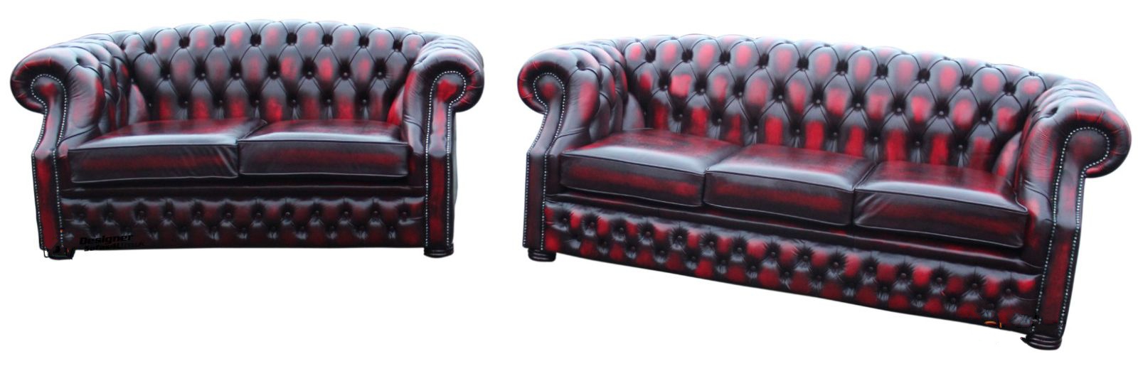 Product photograph of Chesterfield 3 2 Seater Antique Oxblood Red Leather Sofa Suite In Buckingham Style from Chesterfield Sofas.