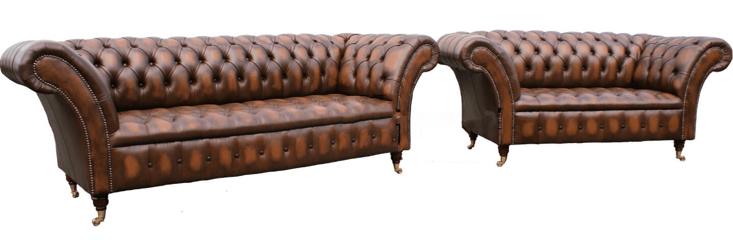 Product photograph of Chesterfield 3 2 Seater Antique Tan Leather Sofa Suite In Balmoral Style from Chesterfield Sofas.