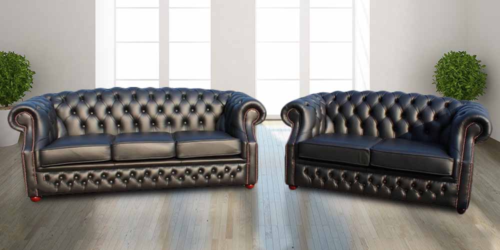 Product photograph of Chesterfield 3 2 Seater Shelly Black Leather Sofa Suite Bespoke In Buckingham Style from Chesterfield Sofas