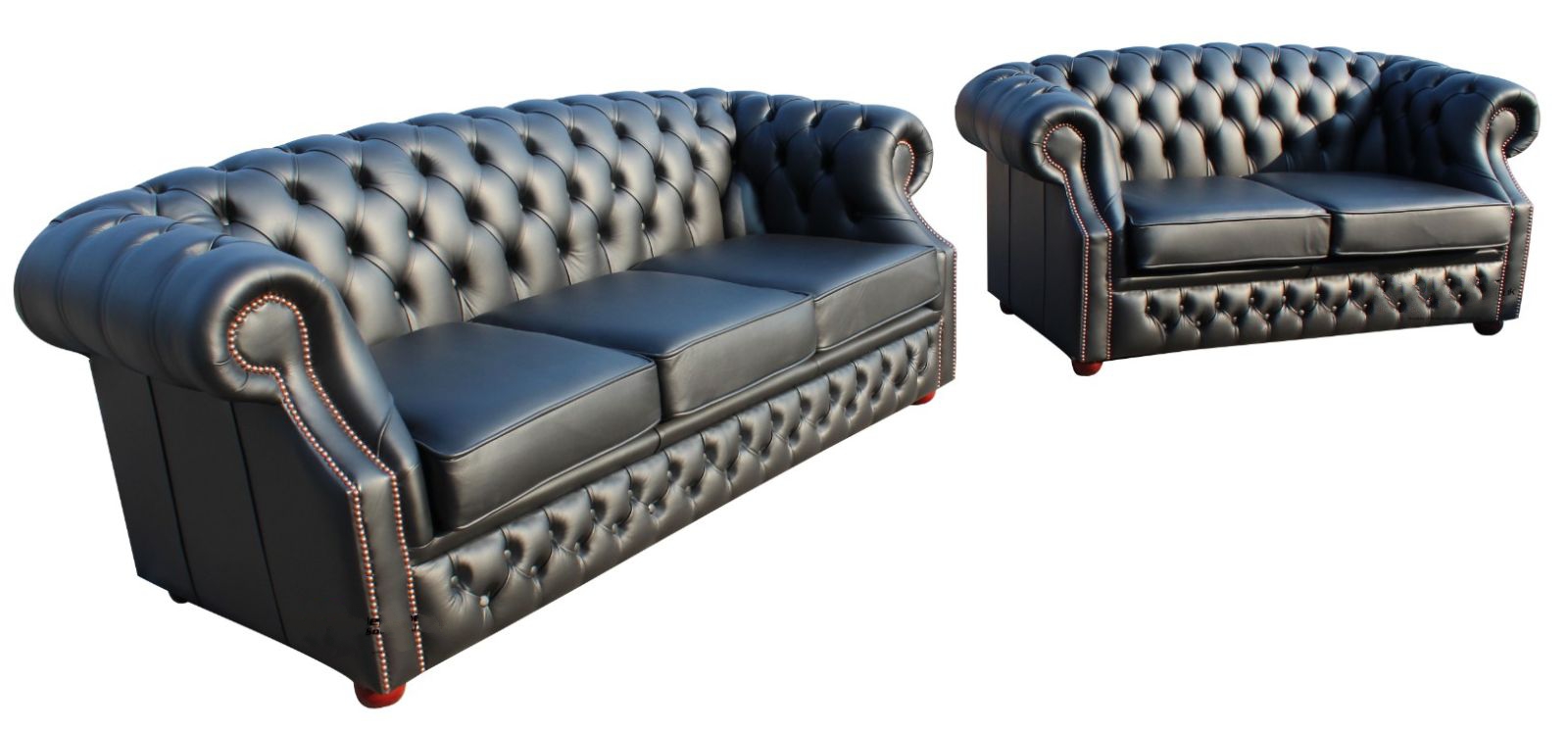Product photograph of Chesterfield 3 2 Seater Shelly Black Leather Sofa Suite Bespoke In Buckingham Style from Chesterfield Sofas.