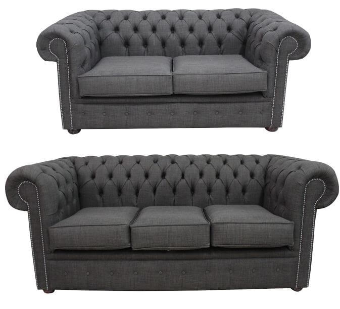 Product photograph of Chesterfield 3 2 Seater Sofa Suite Charles Charcoal Grey Linen Fabric In Classic Style from Chesterfield Sofas