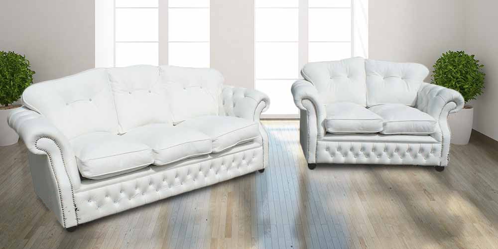 Product photograph of Chesterfield 3 2 Seater Sofa Suite Crystal White Leather In Era Style from Chesterfield Sofas