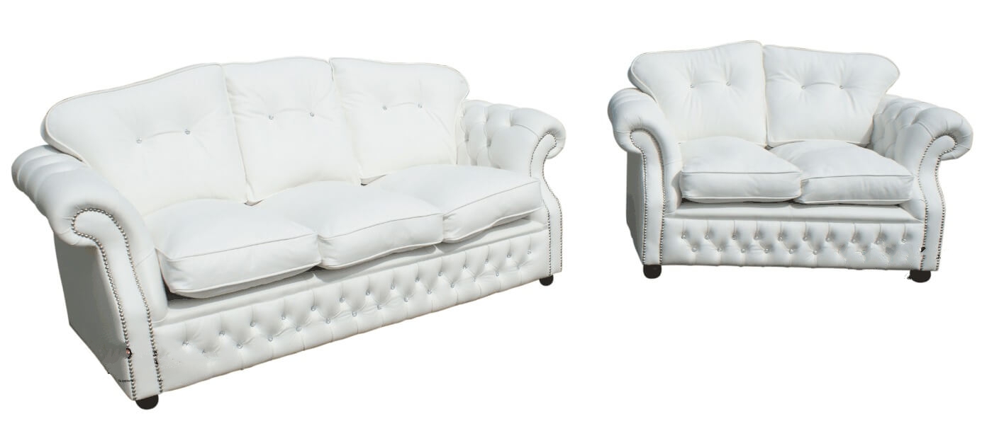 Product photograph of Chesterfield 3 2 Seater Sofa Suite Crystal White Leather In Era Style from Chesterfield Sofas.