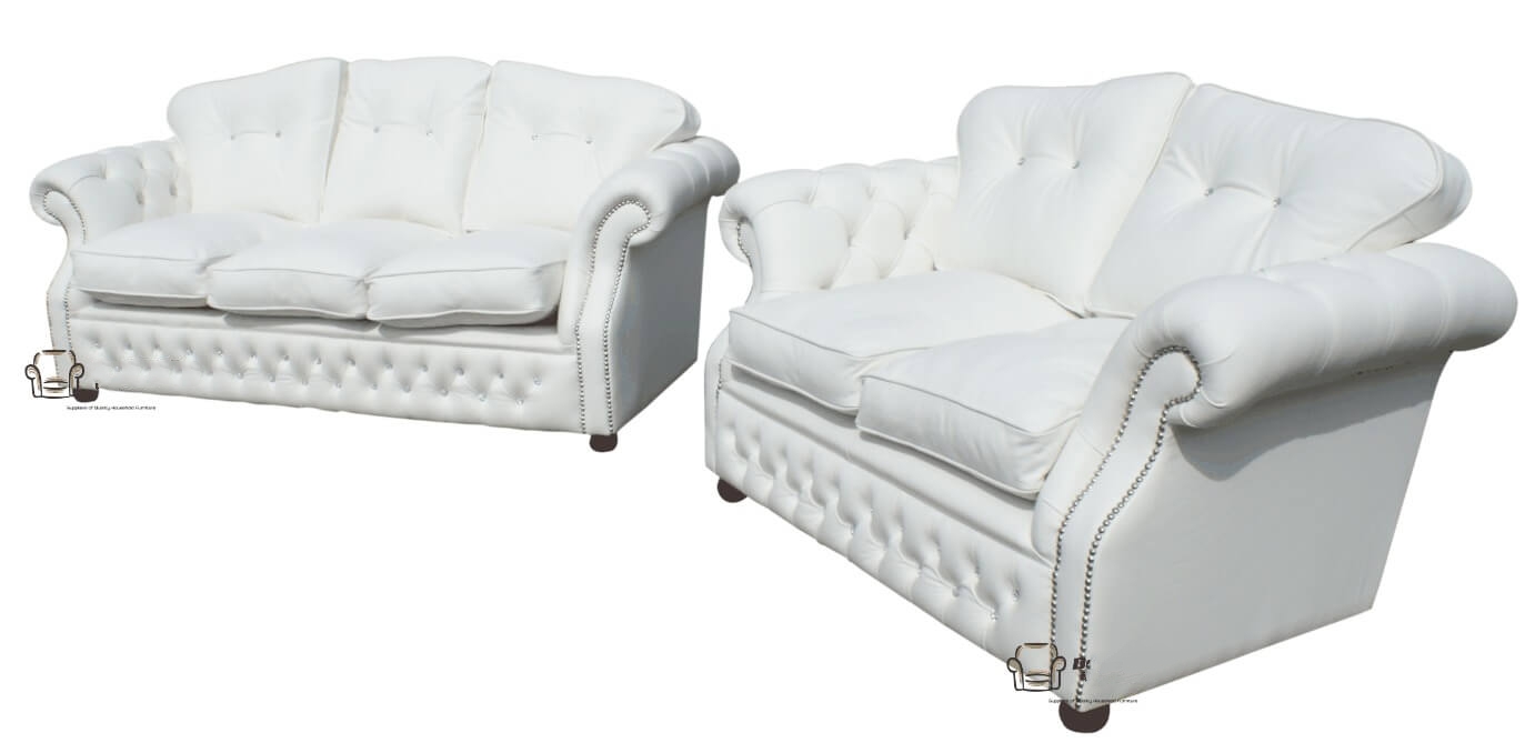 Product photograph of Chesterfield 3 2 Seater Sofa Suite Crystal White Leather In Era Style from Chesterfield Sofas.