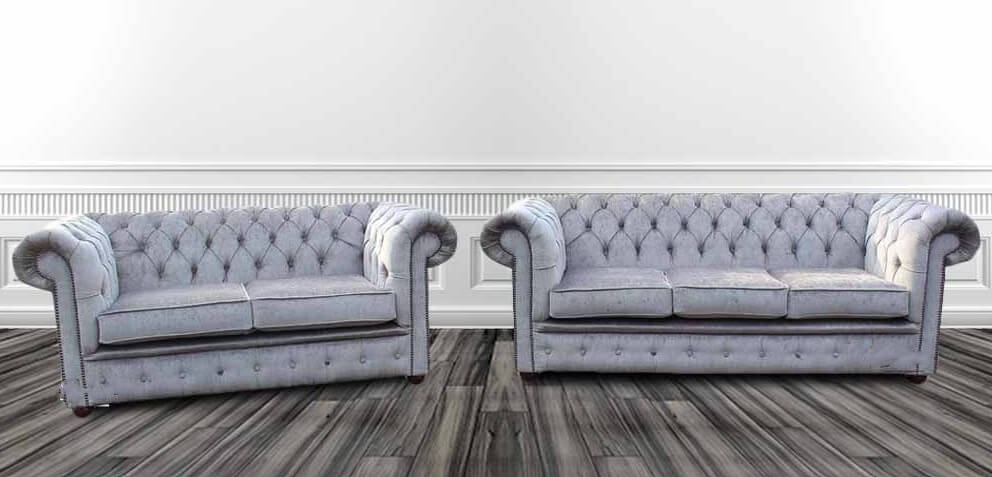 Product photograph of Chesterfield 3 2 Seater Sofa Suite Perla Illusions Grey Velvet In Classic Style from Chesterfield Sofas
