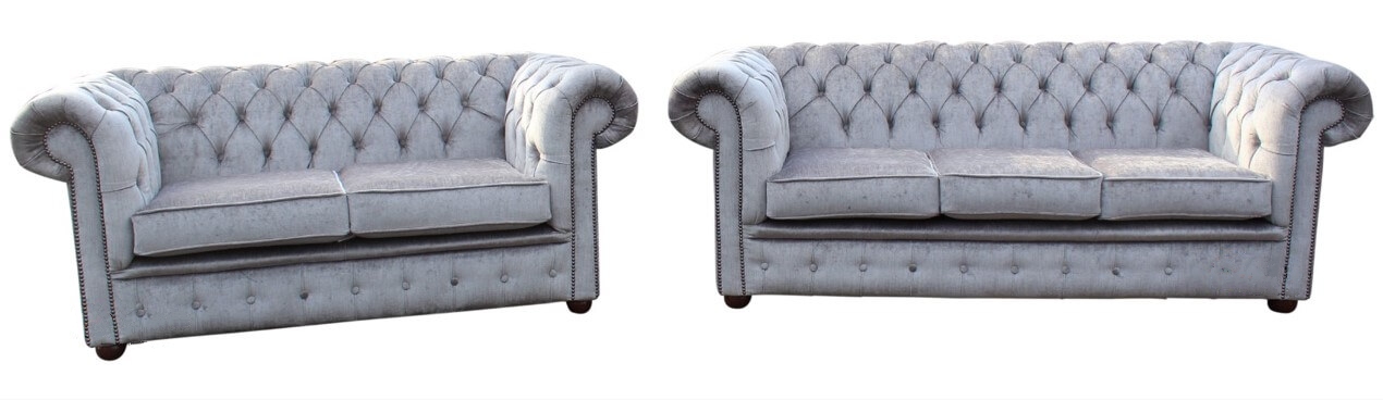 Product photograph of Chesterfield 3 2 Seater Sofa Suite Perla Illusions Grey Velvet In Classic Style from Chesterfield Sofas.